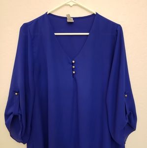 Navy Blue Womens Blouse with Gold Buttons
